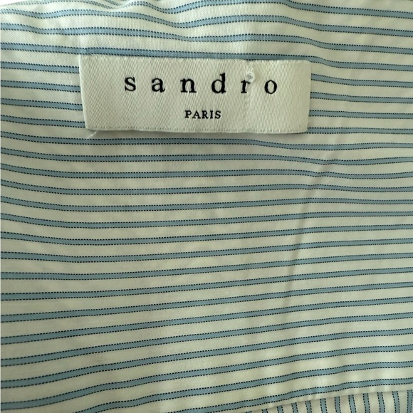 Sandro Paris Oversized Blue and White Striped Button Down Shirt Size 2 - Picture 7 of 12
